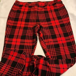 SHEIN Size 2XL red plaid pants w/leg ruching make for a look of tall/long legs